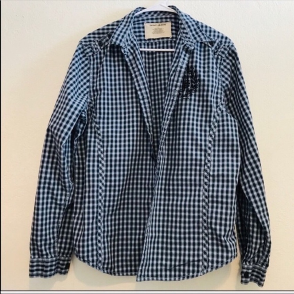 DKNY Jeans Plaid Checkered Long Sleeve Button Down Shirts Size medium